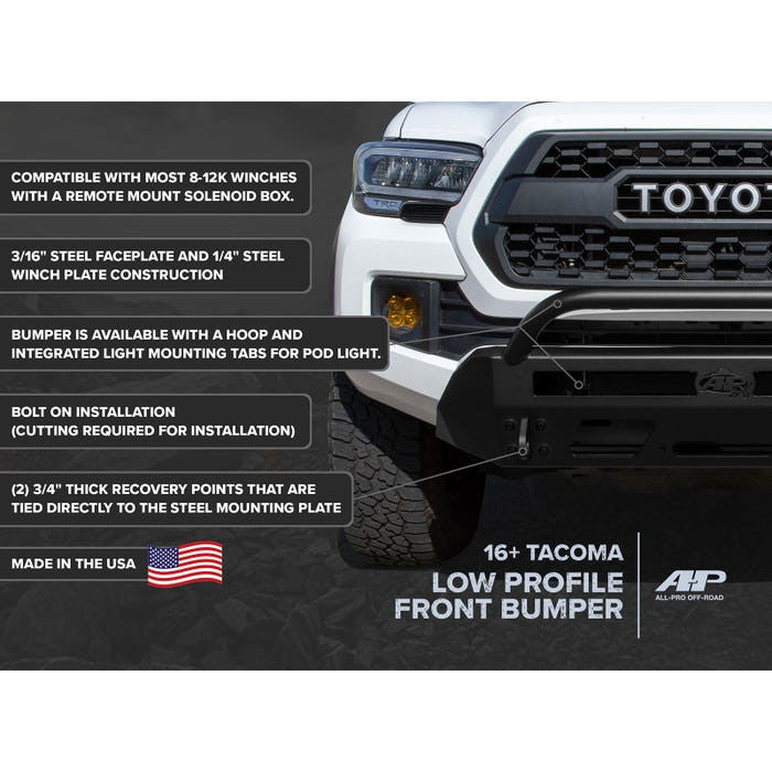 Steel Low Profile Front Bumper for 2016–2023 Toyota Tacoma
