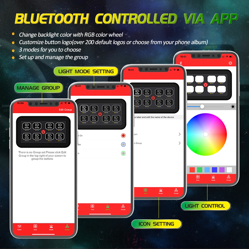 8 Gang Multi-function RGB Switch Panel System with Bluetooth Controlled