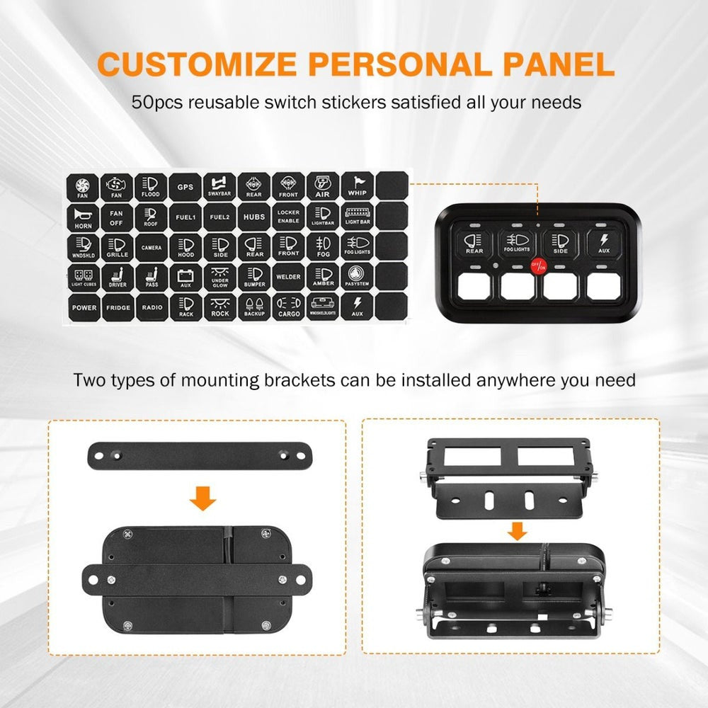 Auxbeam 8 Gang Control Switch Panel Kit Automatic Dimmable Slim Touch (Green Backlight)