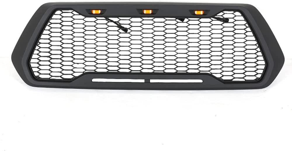 Front Mesh Grille Black with 3 Amber DRL Led Lights for 2016-2023 Toyota Tacoma