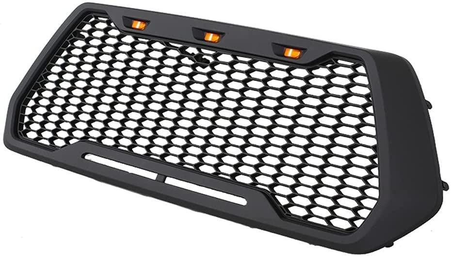 Front Mesh Grille Black with 3 Amber DRL Led Lights for 2016-2023 Toyota Tacoma